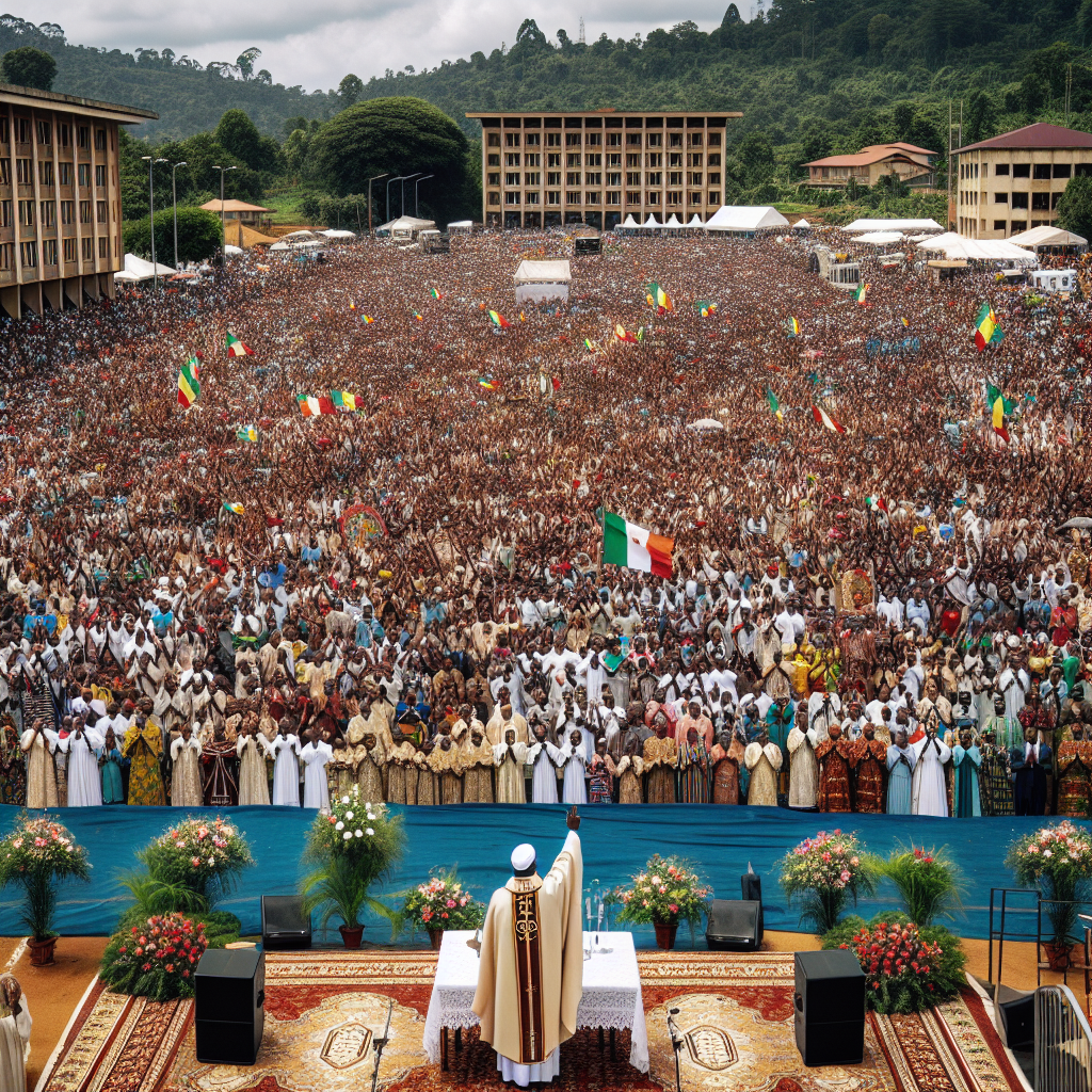Des milliers fêtent une messe en plein air avec le Pape Léon au Cameroun