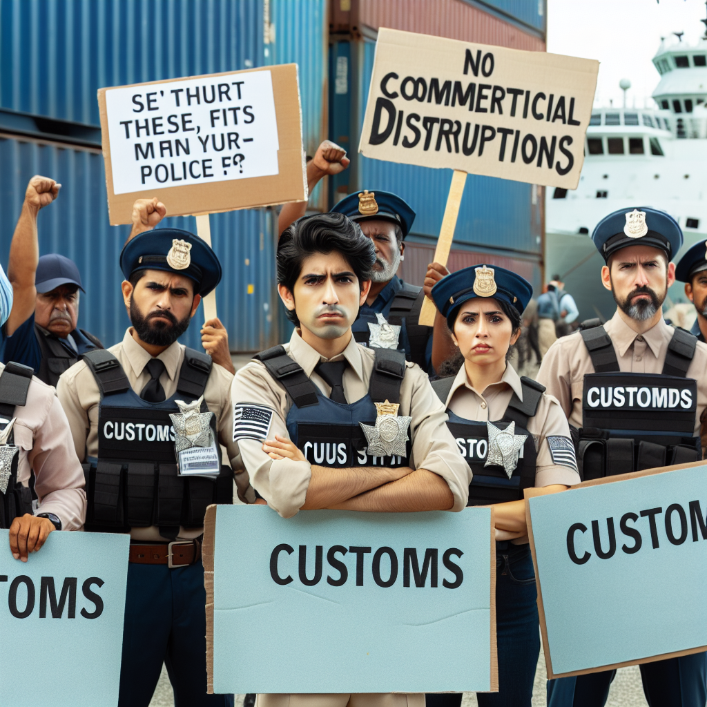 Des agents des douanes protestent contre les perturbations commerciales de la Marine Police