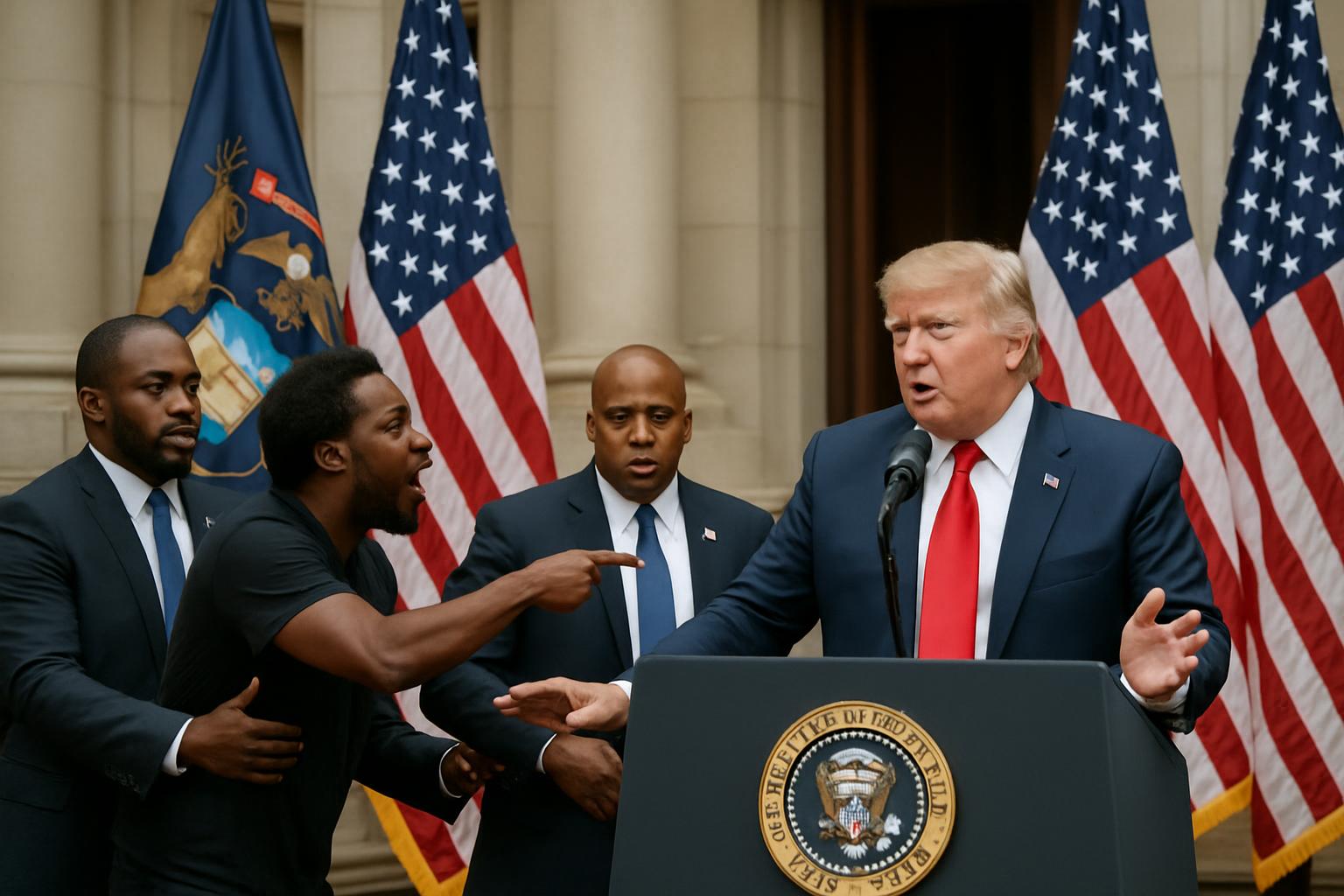 Interruption d'un discours de Trump par un manifestant au Michigan