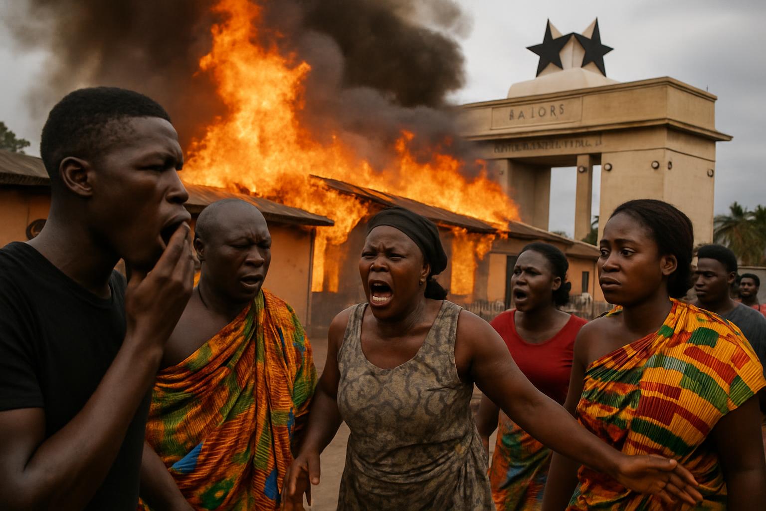Un incendie ravage des magasins et des maisons près du poste de police central à Koforidua